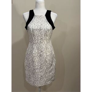 Belle Badgley Mischka Women's Sadie Floral Lace Mesh Mini Dress White Black Sz 6